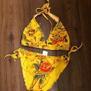 Lucky Brand tattoo print halter bikini & bottoms